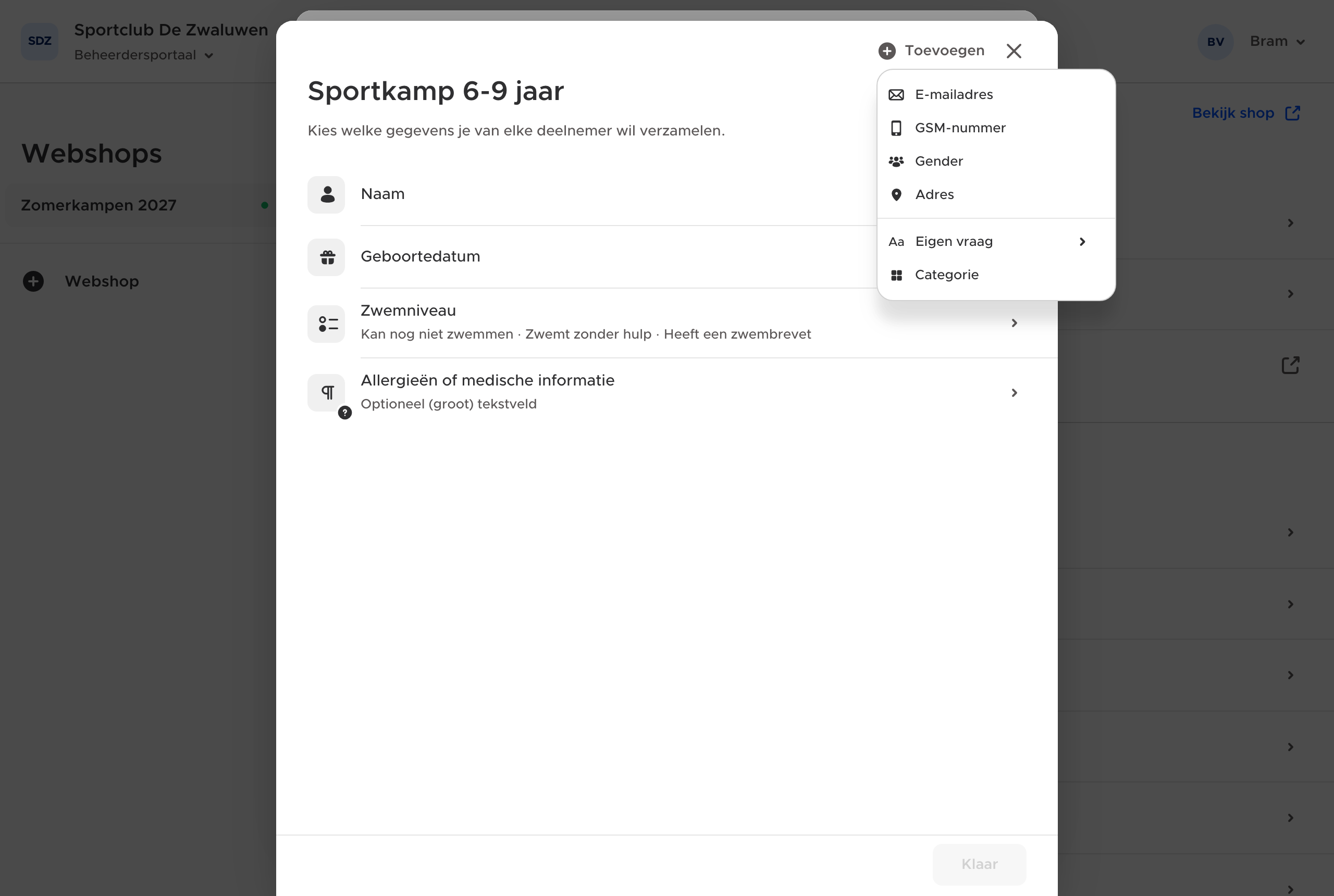 Onder ‘Eigen vraag’ kies je meteen het type vraag.