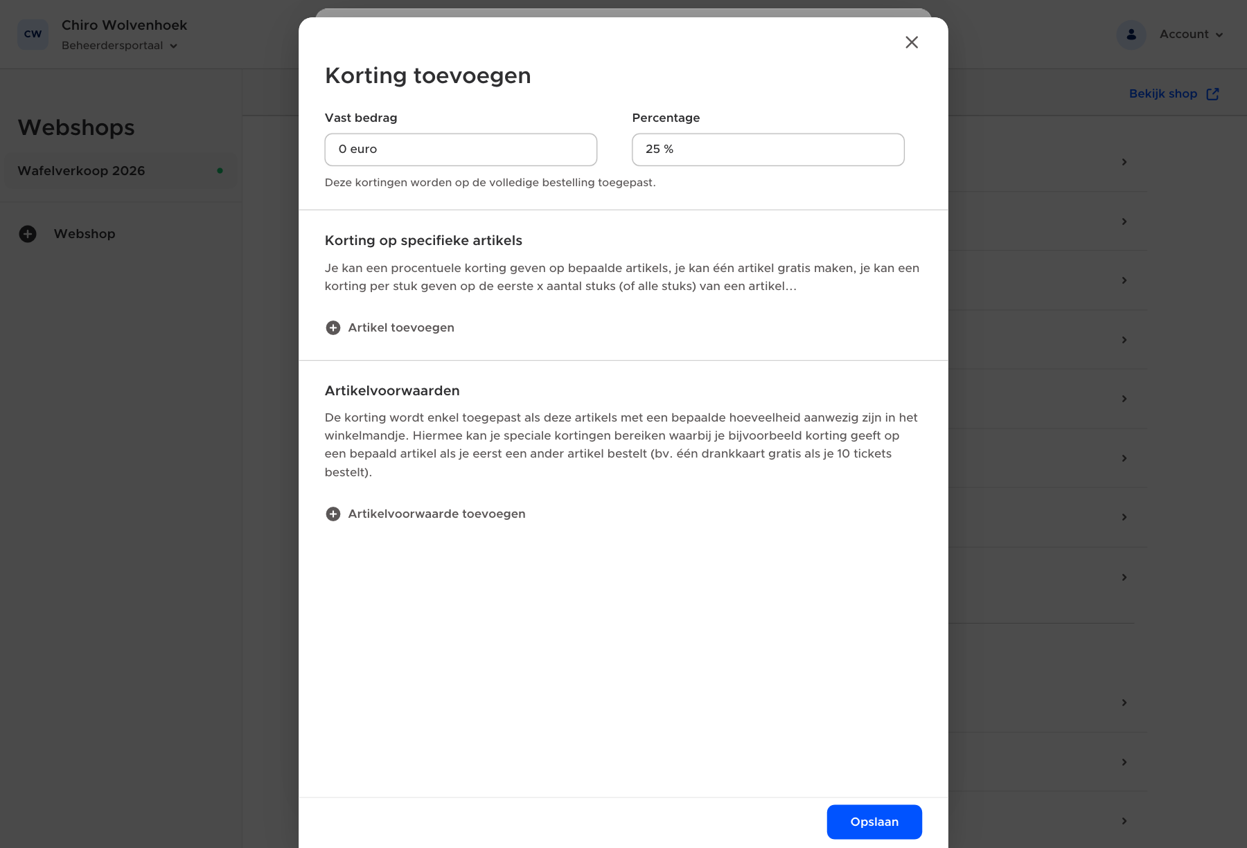 Een korting van 25% instellen op de volledige bestelling