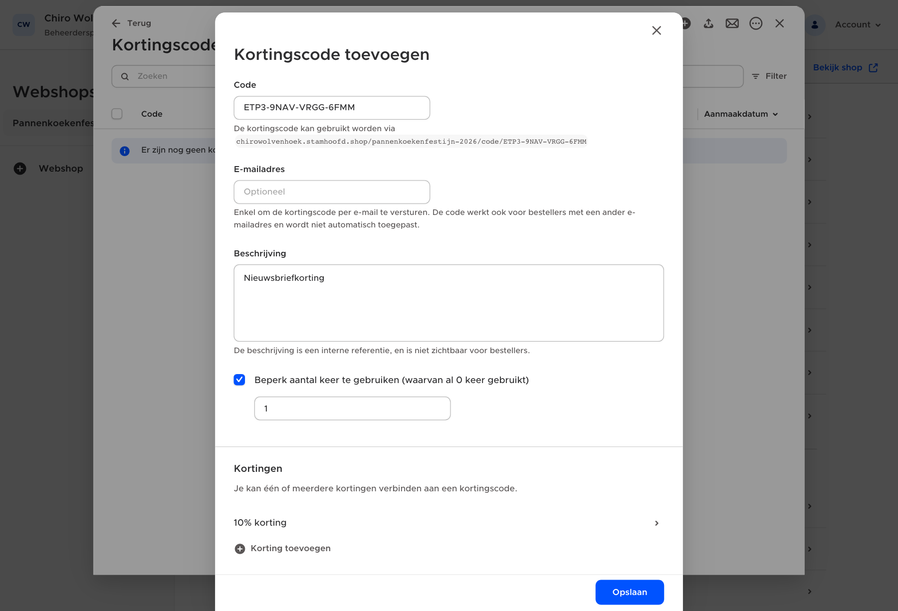 Een nieuwe kortingscode met een willekeurig gegenereerde code