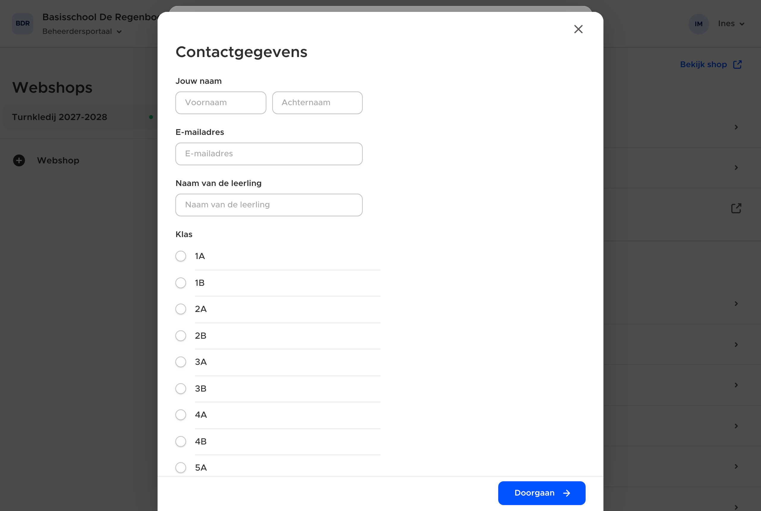 Het voorbeeld van de stap ‘Contactgegevens’.